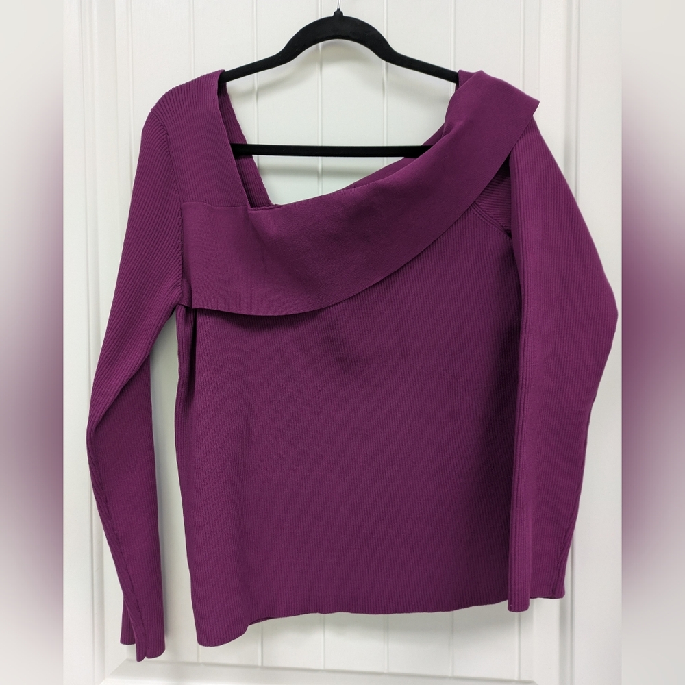 White Birch Plum Ribbed Asymmetrical Off The Shoulder Sweater Top